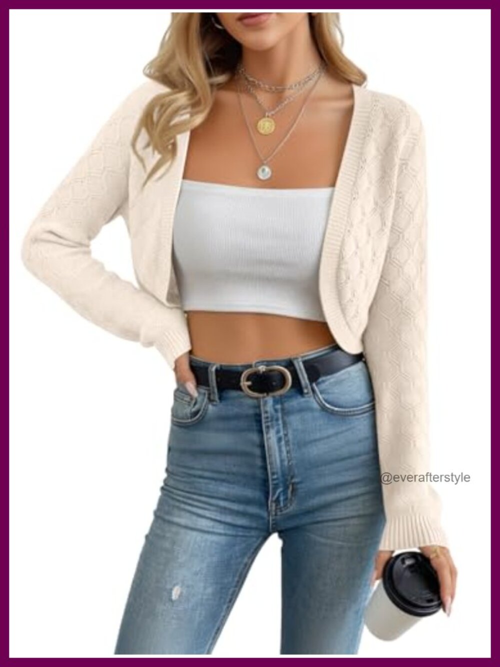 Women's Long Sleeve Open Front Knit Cropped Cardigan Sweater Shrug